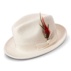 Montique WHITE 2 1/4" Brim Beaver Look Felt Hat H-81